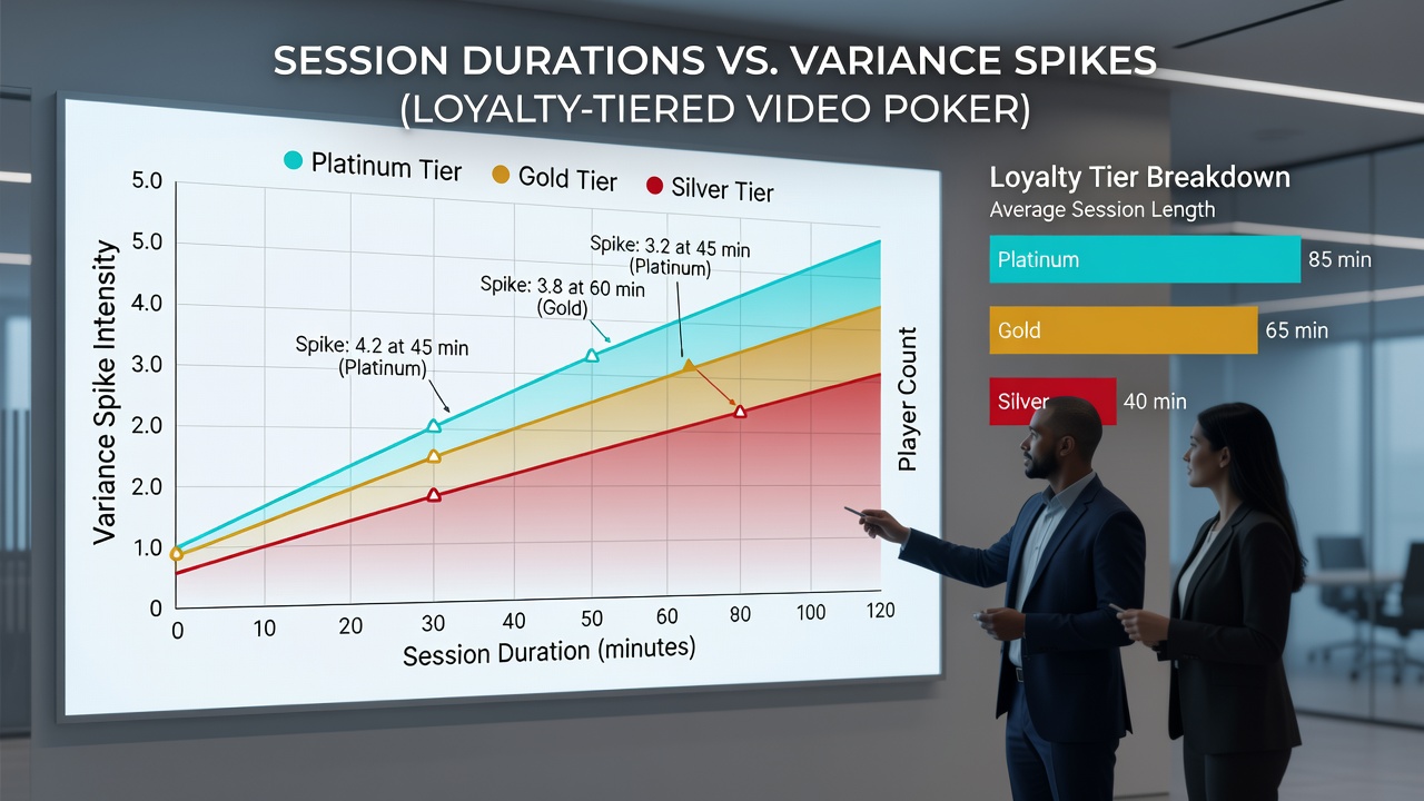 Detailed chart displaying loyalty tier boundaries overlaid on variance spike frequency during video poker sessions