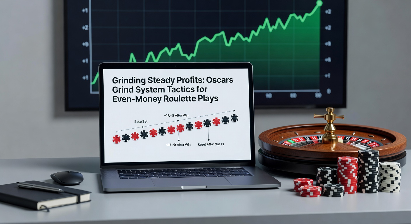 Close-up of a betting progression chart for Oscar's Grind, showing bet sizes, wins/losses, and cumulative profit climbing steadily