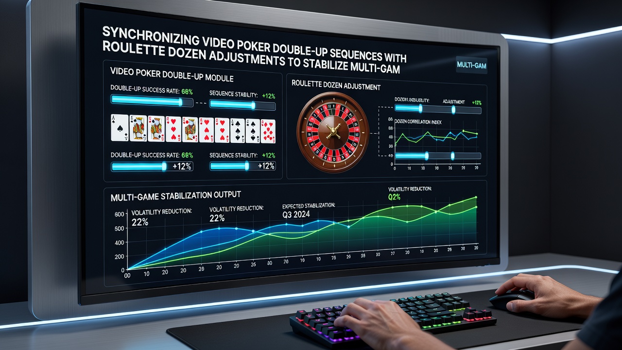 Chart illustrating bankroll fluctuations when alternating video poker double-ups and roulette dozen bets under stake limits